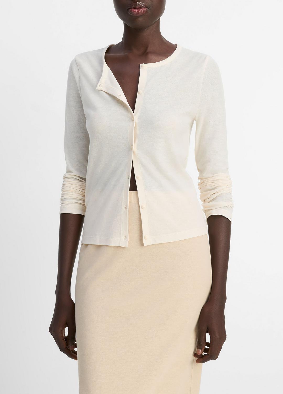 Cotton Crepe Jersey Cardigan in Shirts & Tees - OAT SHELL