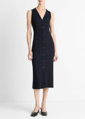 Ribbed Cotton-Blend Button-Front Dress in Dresses & Skirts - COASTAL BLUE