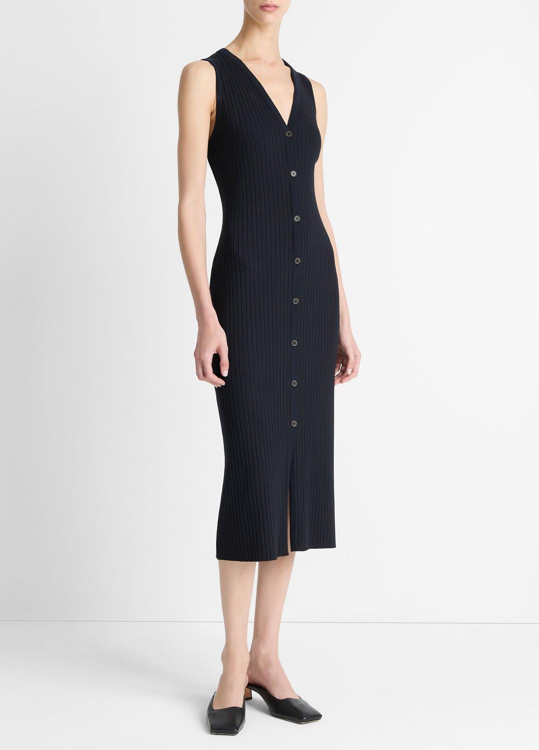 Ribbed Cotton-Blend Button-Front Dress in Dresses & Skirts - COASTAL BLUE
