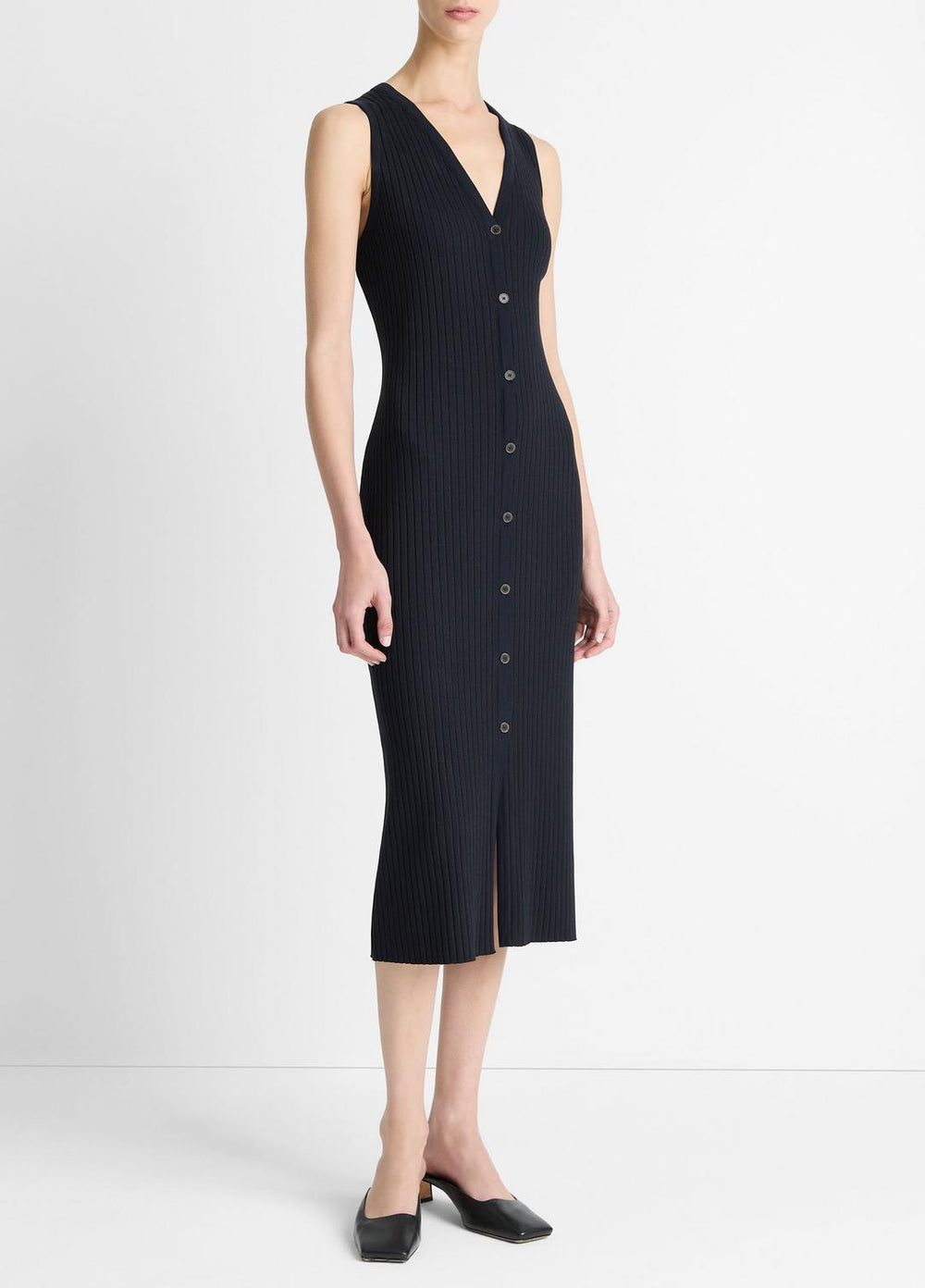 Ribbed Cotton-Blend Button-Front Dress in Dresses & Skirts - COASTAL BLUE