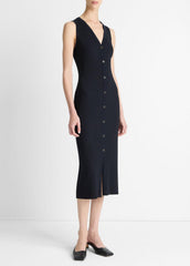 Ribbed Cotton-Blend Button-Front Dress in Dresses & Skirts - COASTAL BLUE