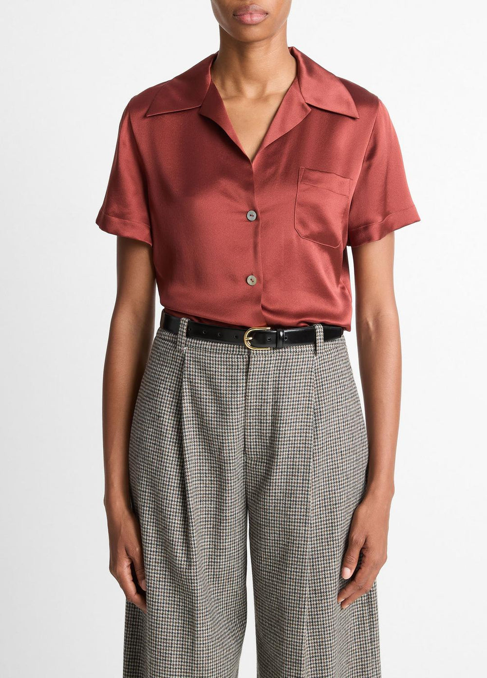 Silk Short-Sleeve Button-Front Shirt in Shirts & Tees - SIENA