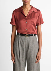 Silk Short-Sleeve Button-Front Shirt in Shirts & Tees - SIENA