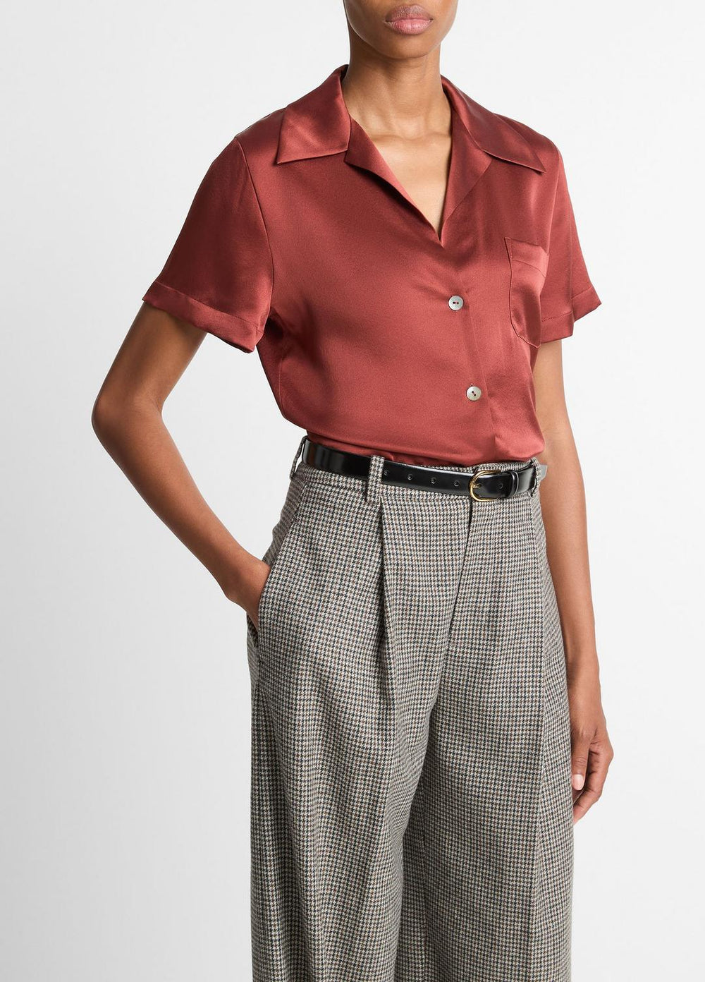 Silk Short-Sleeve Button-Front Shirt in Shirts & Tees - SIENA