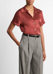 Silk Short-Sleeve Button-Front Shirt in Shirts & Tees - SIENA