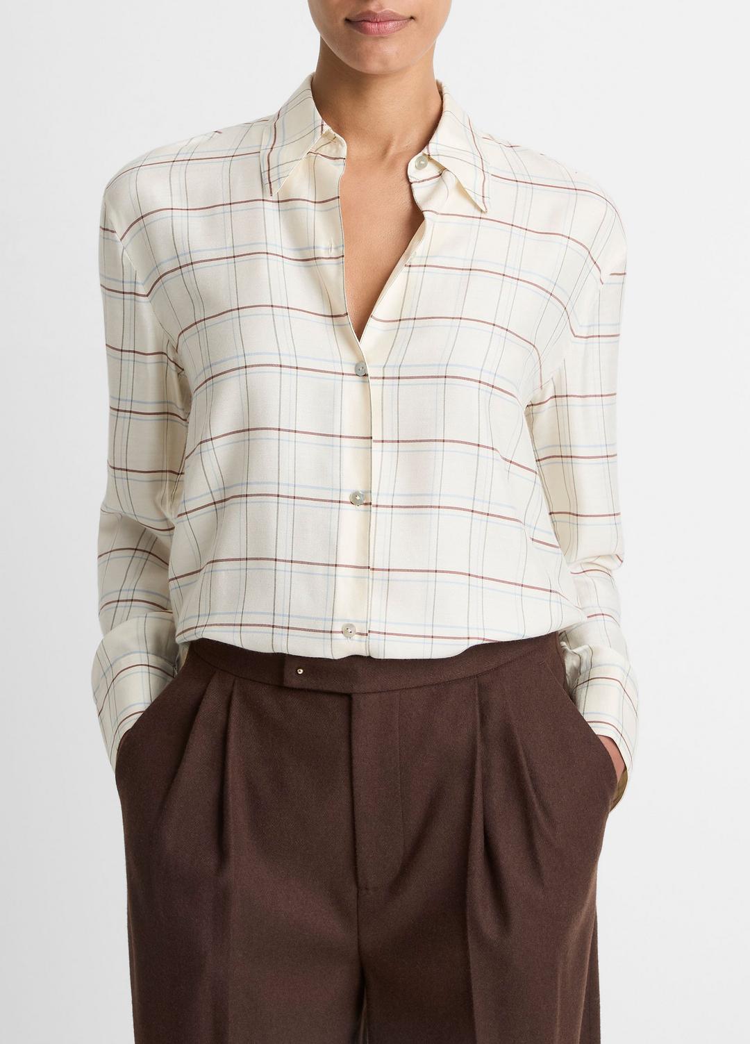Checked Plaid Button-Front Shirt in Shirts & Tees - CREAM MULTI