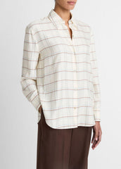 Checked Plaid Button-Front Shirt in Shirts & Tees - CREAM MULTI