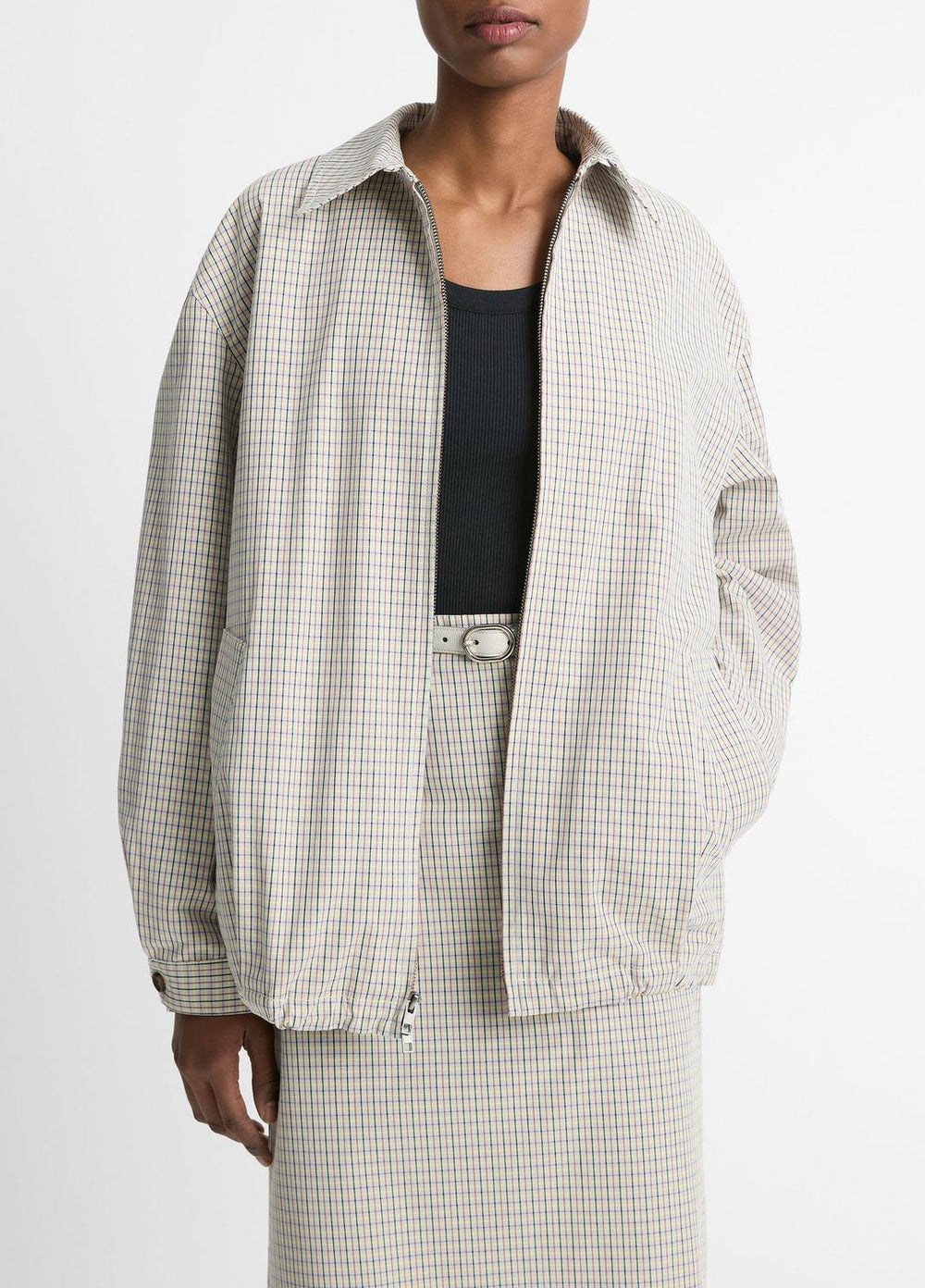 Gardener's Check Cotton Oversized Bomber Jacket in Jackets & Outerwear - STONE/TAN