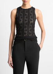 Smocked Lace Shell in Shirts & Tees - BLACK