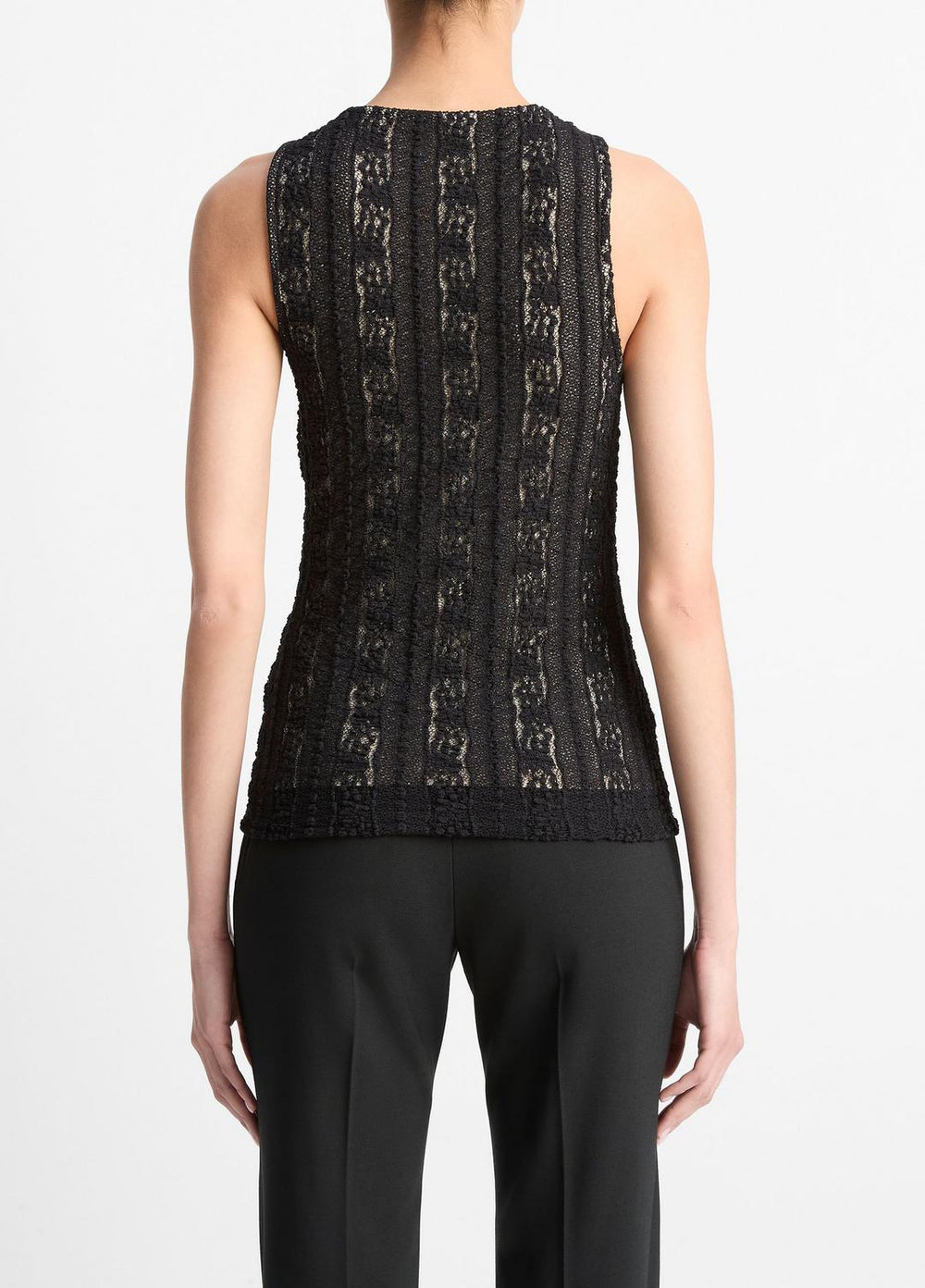 Smocked Lace Shell in Shirts & Tees - BLACK