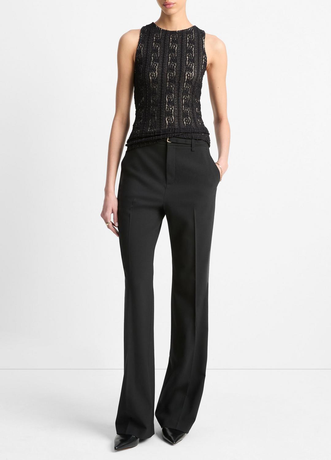Smocked Lace Shell in Shirts & Tees - BLACK