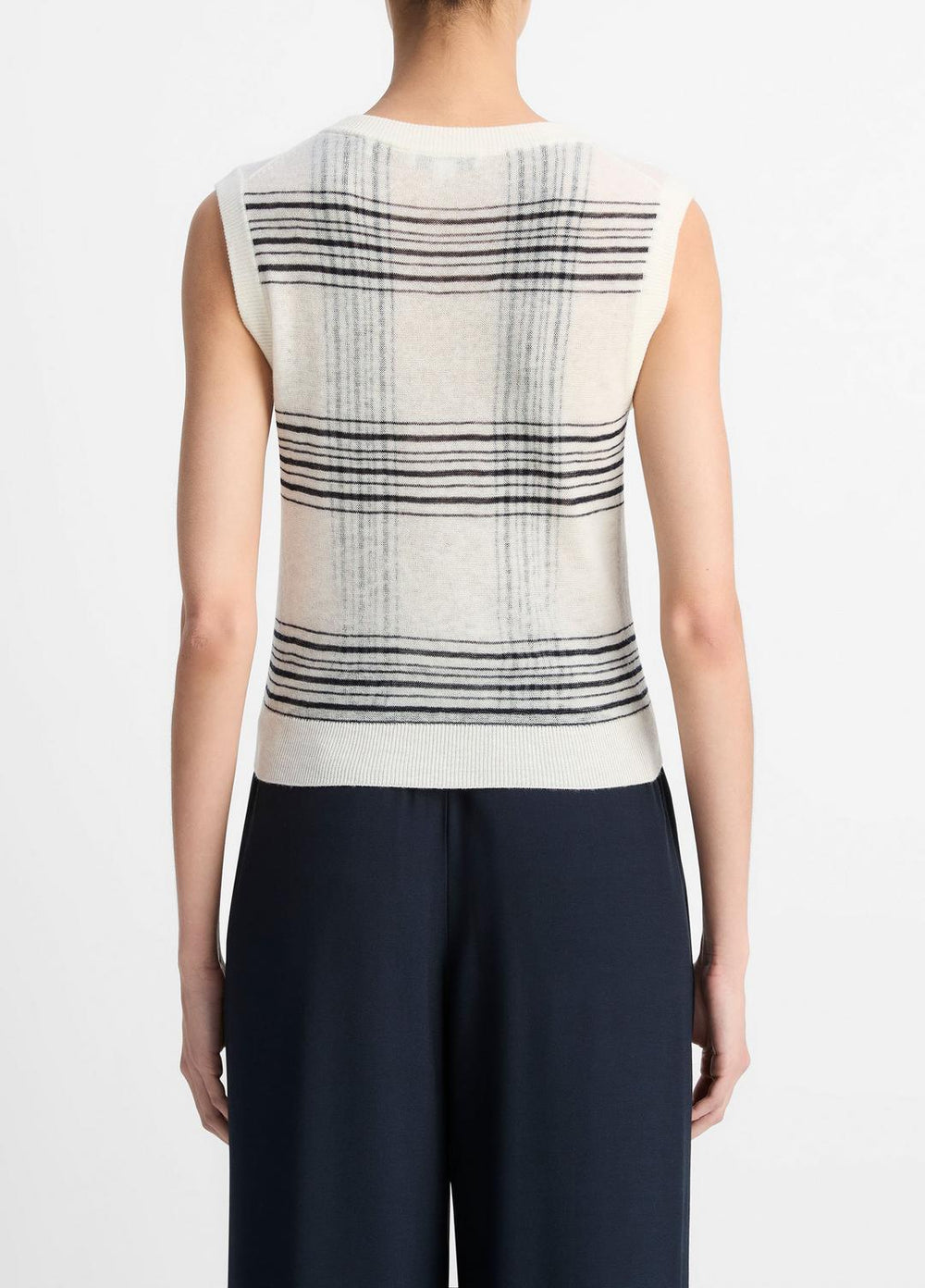 Featherweight Plaid Wool Sweater Vest in Sweaters - OFF WHITE/COASTAL BLUE