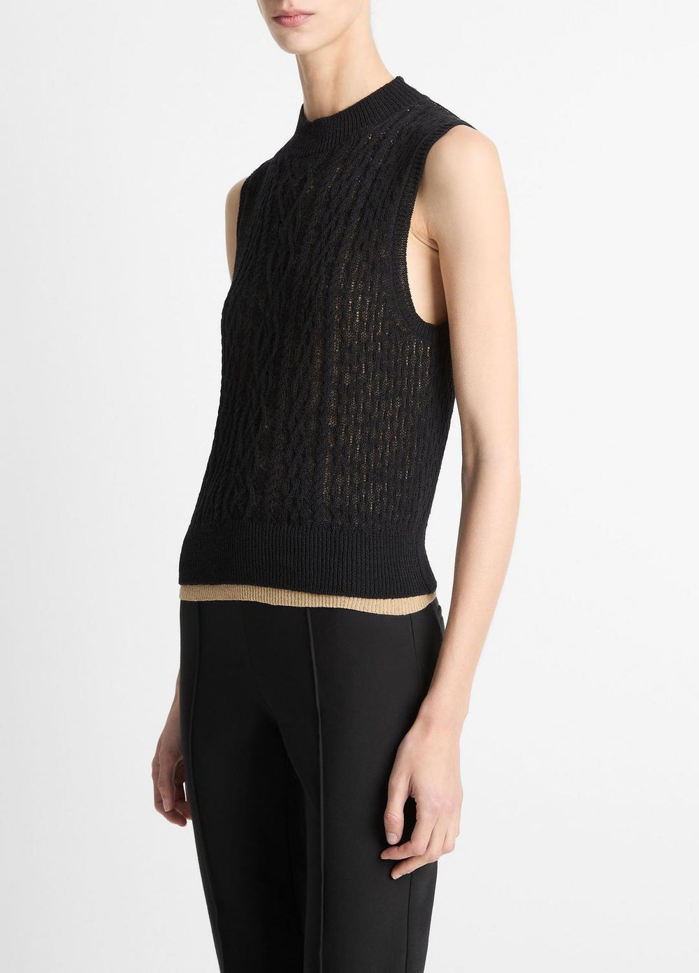 Cable Cotton-Blend Double-Layer Shell in Sweaters - BLACK/GOLD CLIFF