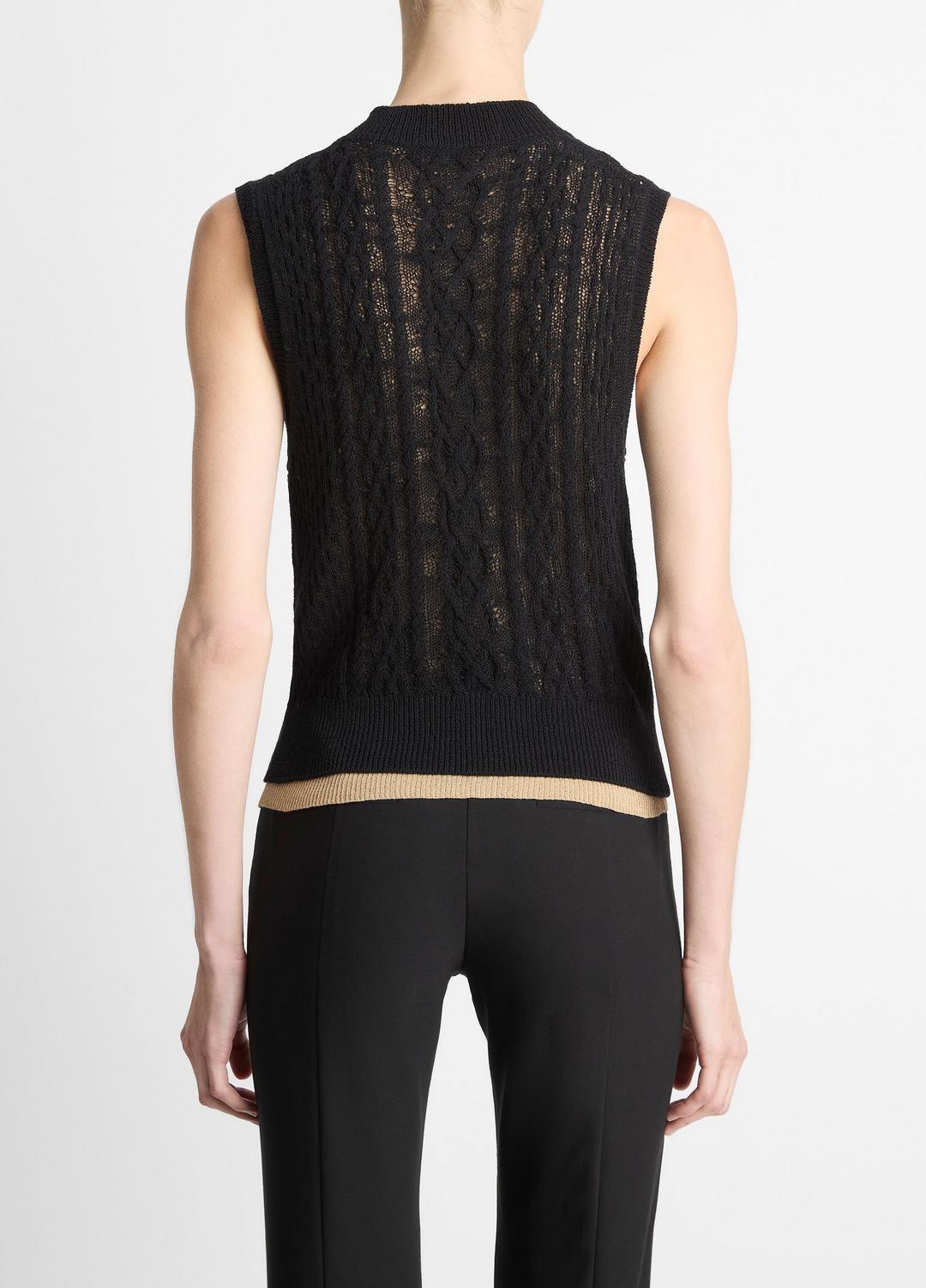 Cable Cotton-Blend Double-Layer Shell in Sweaters - BLACK/GOLD CLIFF