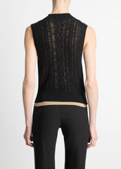 Cable Cotton-Blend Double-Layer Shell in Sweaters - BLACK/GOLD CLIFF