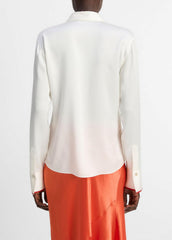 Tipped Silk Button-Front Blouse in Shirts & Tees - OFF WHITE/BRICK ROSE