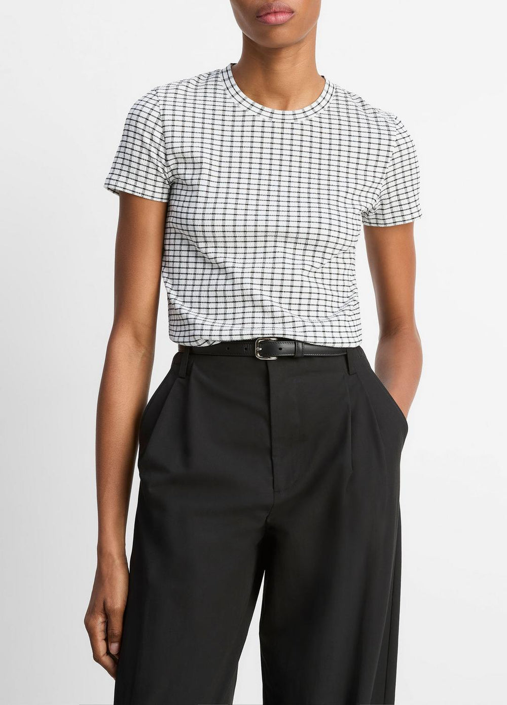 Checked Smocked T-Shirt in Shirts & Tees - BLACK COMBO
