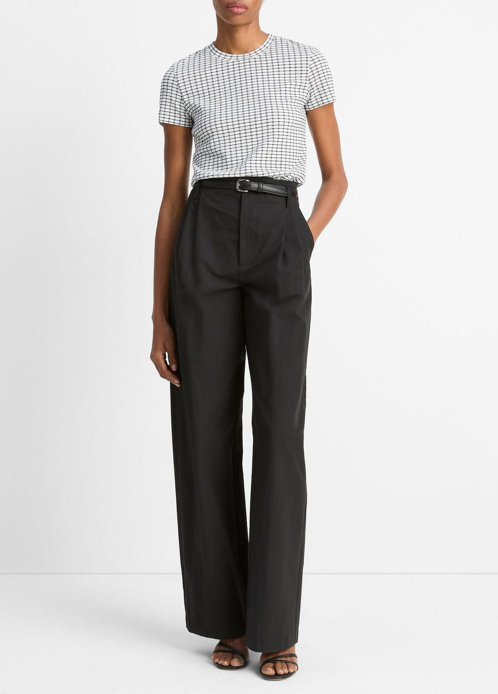 Checked Smocked T-Shirt in Shirts & Tees - BLACK COMBO