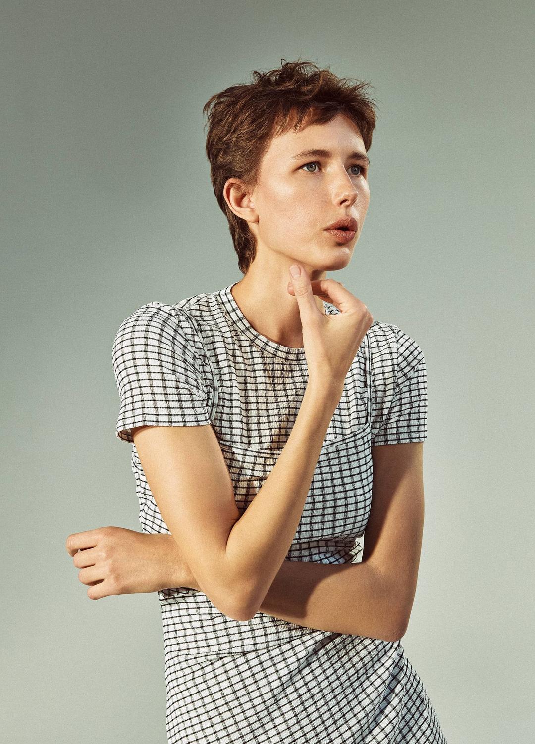 Checked Smocked T-Shirt in Shirts & Tees - BLACK COMBO