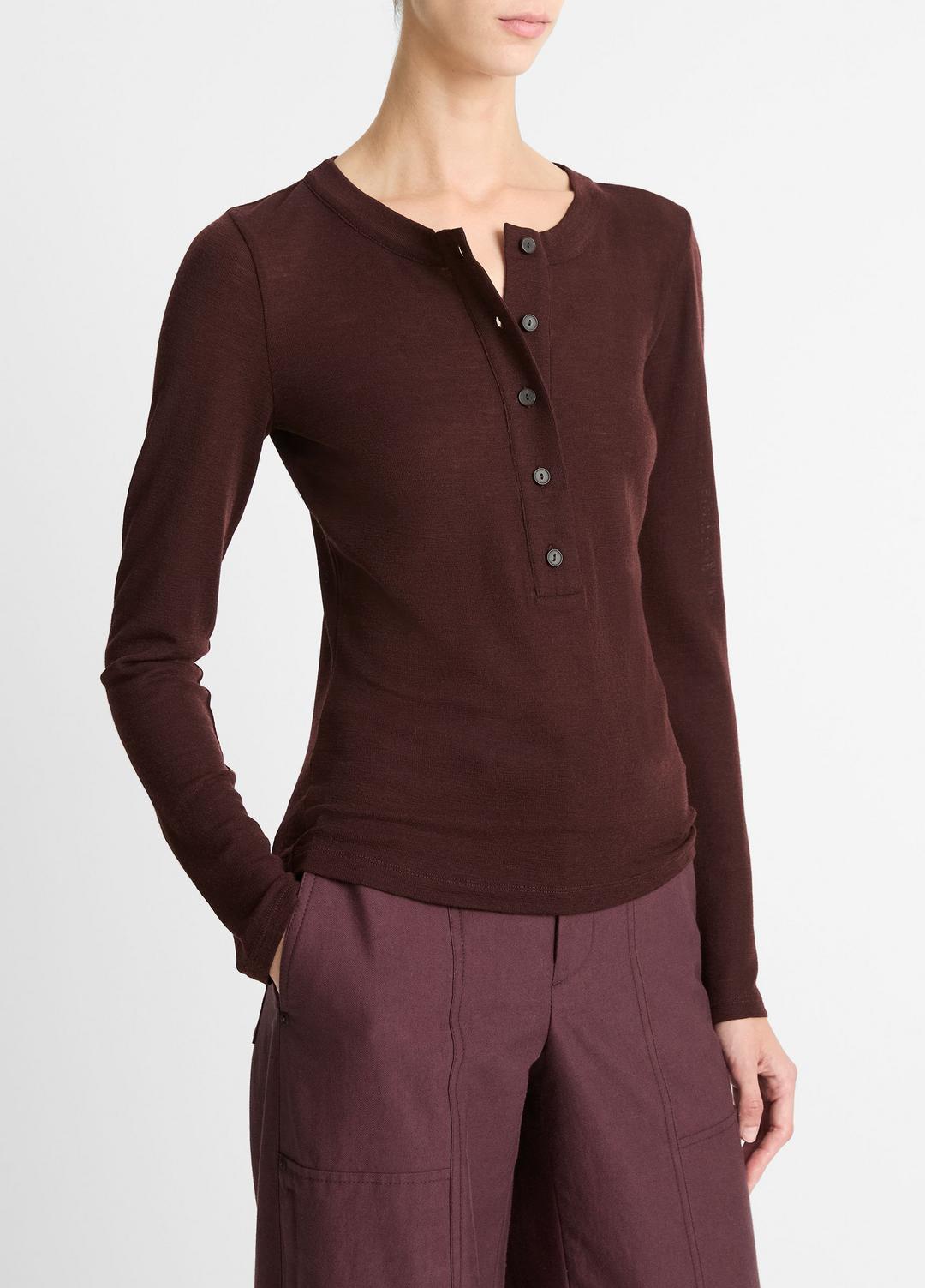 Wool Long-Sleeve Henley in Shirts & Tees - CHERRY NIGHT