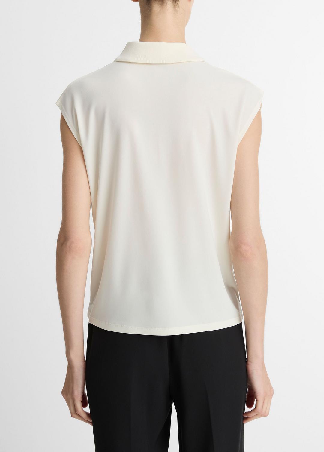 Matte Jersey Cap-Sleeve Polo Top in Shirts & Tees - IVORY