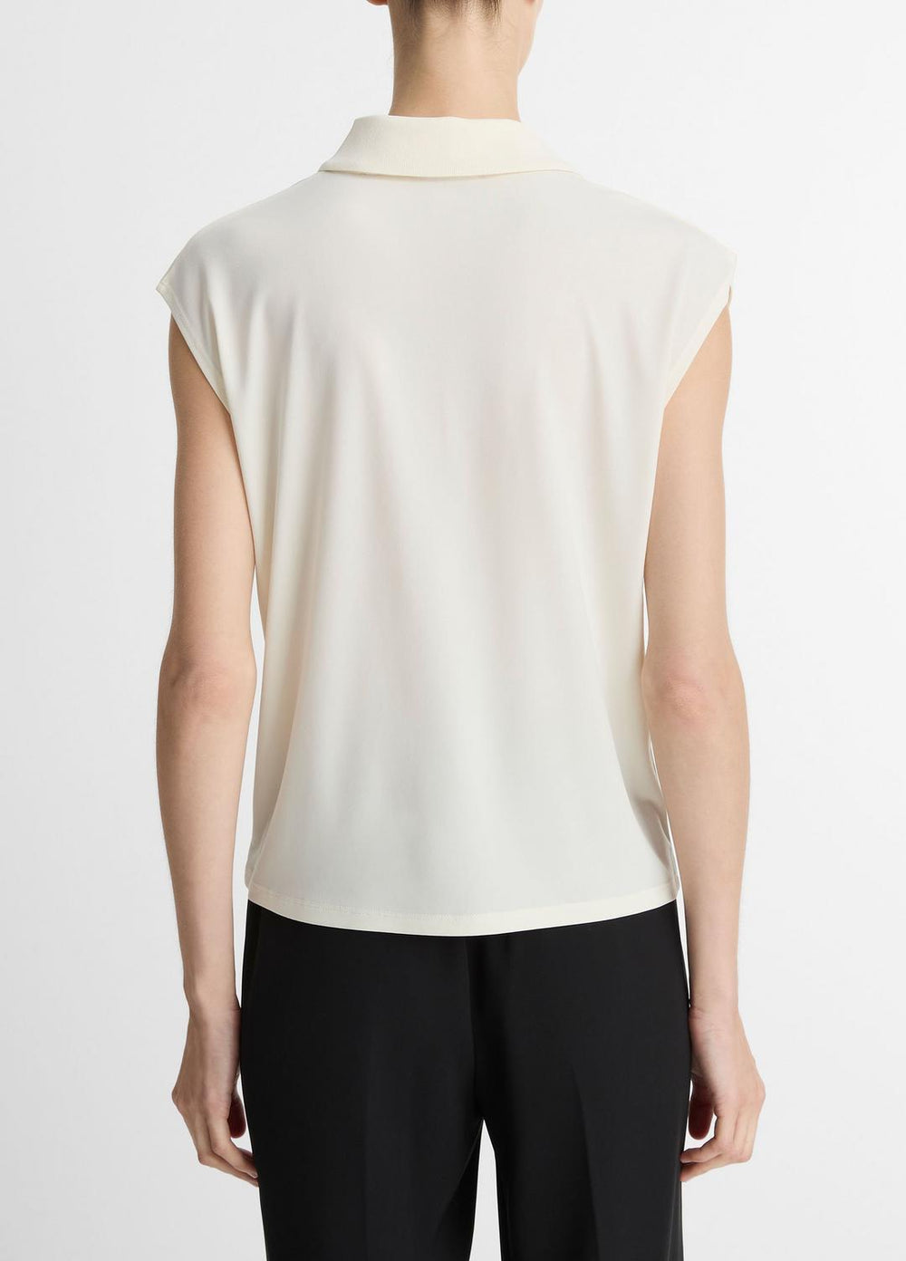 Matte Jersey Cap-Sleeve Polo Top in Shirts & Tees - IVORY