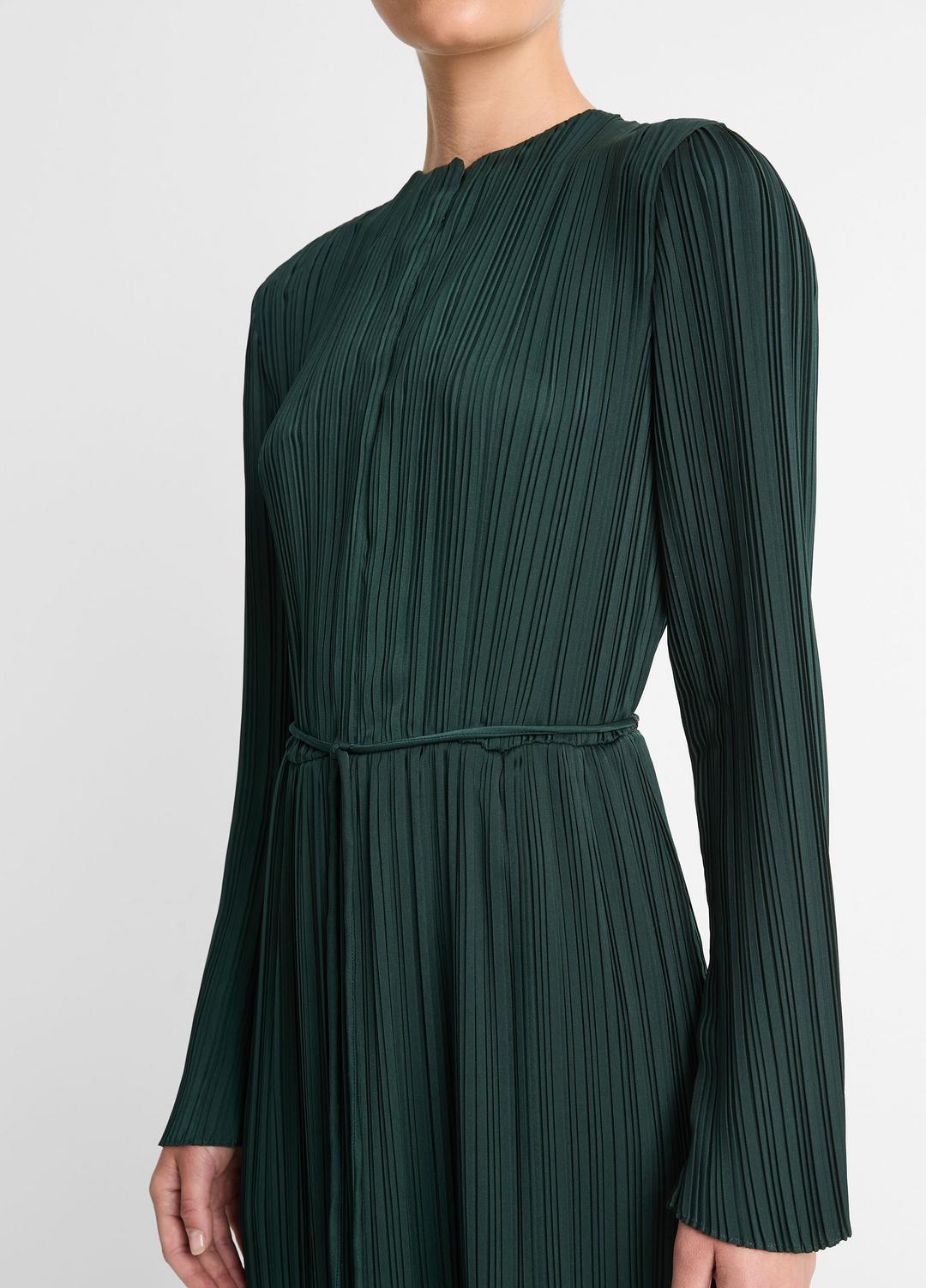 Pleated Satin Long-Sleeve Dress in Dresses & Skirts - MARINE PINE