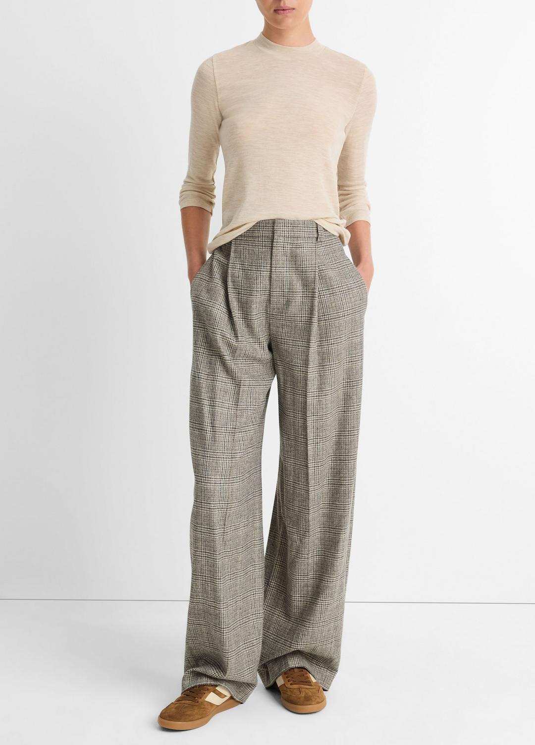 Wool Three-Quarter-Sleeve Mock-Neck Top in Shirts & Tees - LIGHT HEATHER ECRU