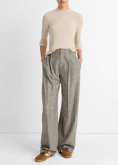 Wool Three-Quarter-Sleeve Mock-Neck Top in Shirts & Tees - LIGHT HEATHER ECRU