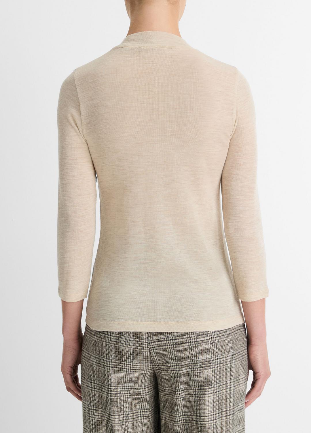Wool Three-Quarter-Sleeve Mock-Neck Top in Shirts & Tees - LIGHT HEATHER ECRU