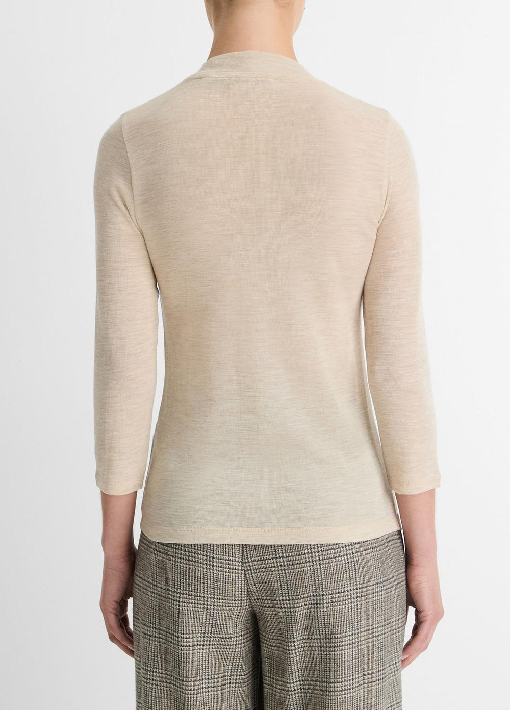 Wool Three-Quarter-Sleeve Mock-Neck Top in Shirts & Tees - LIGHT HEATHER ECRU
