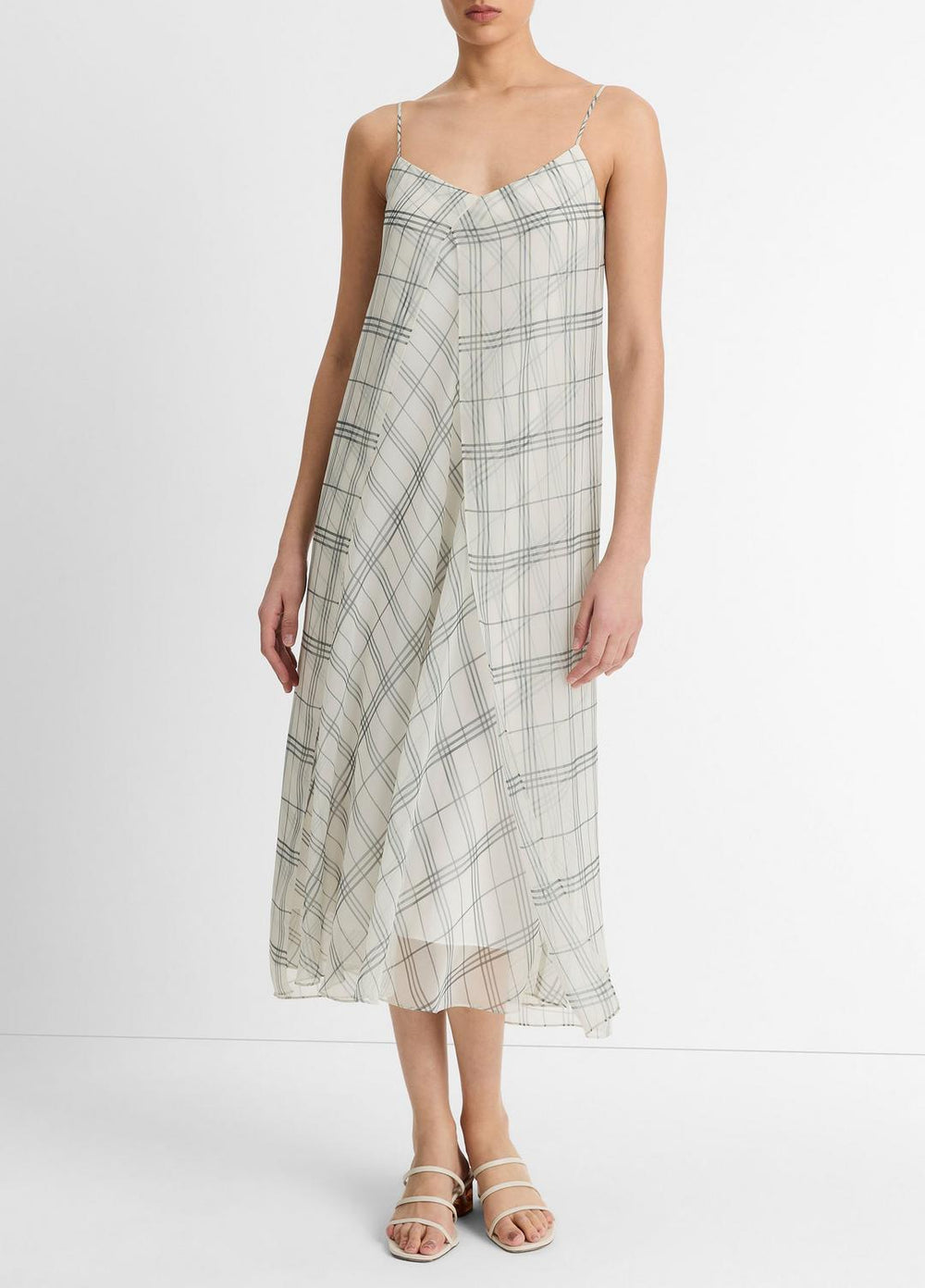 Fenced Plaid Layered Dress in Dresses & Skirts - OFF WHITE/GREY