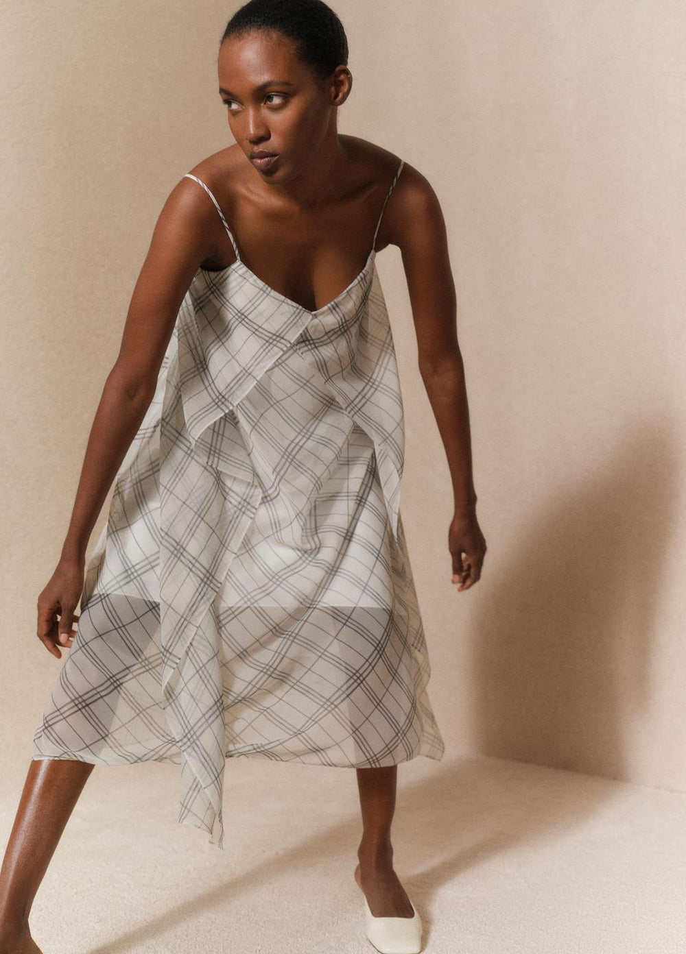 Fenced Plaid Layered Dress in Dresses & Skirts - OFF WHITE/GREY