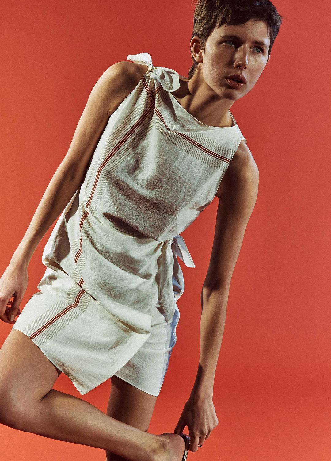 Handkerchief-Stripe Wrap Dress in Dresses & Skirts - OAT SHELL/BRICK ROSE