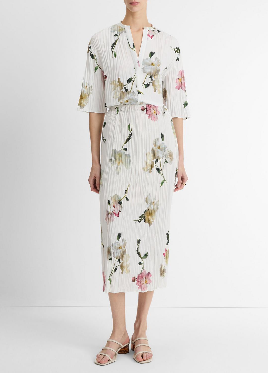 Wilted Peony Pleated Side-Tie Skirt in Dresses & Skirts - WHITE PEONY