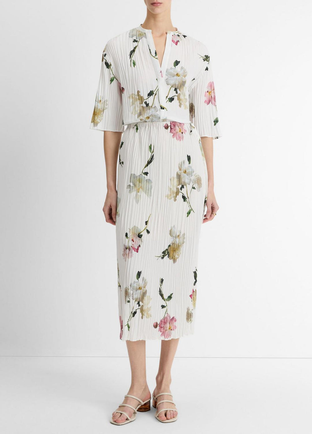 Wilted Peony Pleated Side-Tie Skirt in Dresses & Skirts - WHITE PEONY
