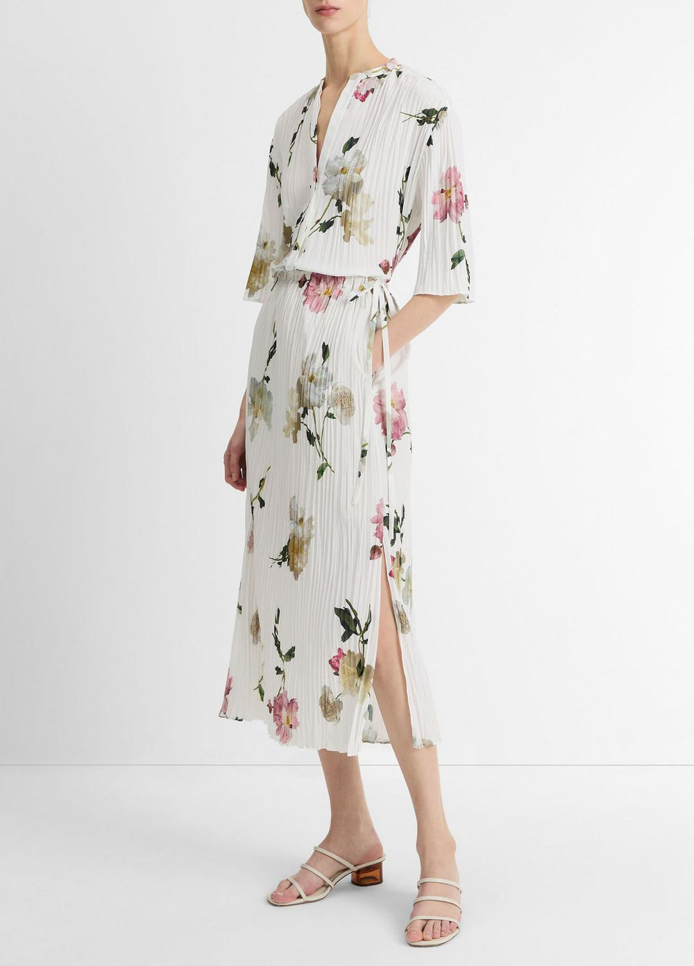 Wilted Peony Pleated Side-Tie Skirt in Dresses & Skirts - WHITE PEONY
