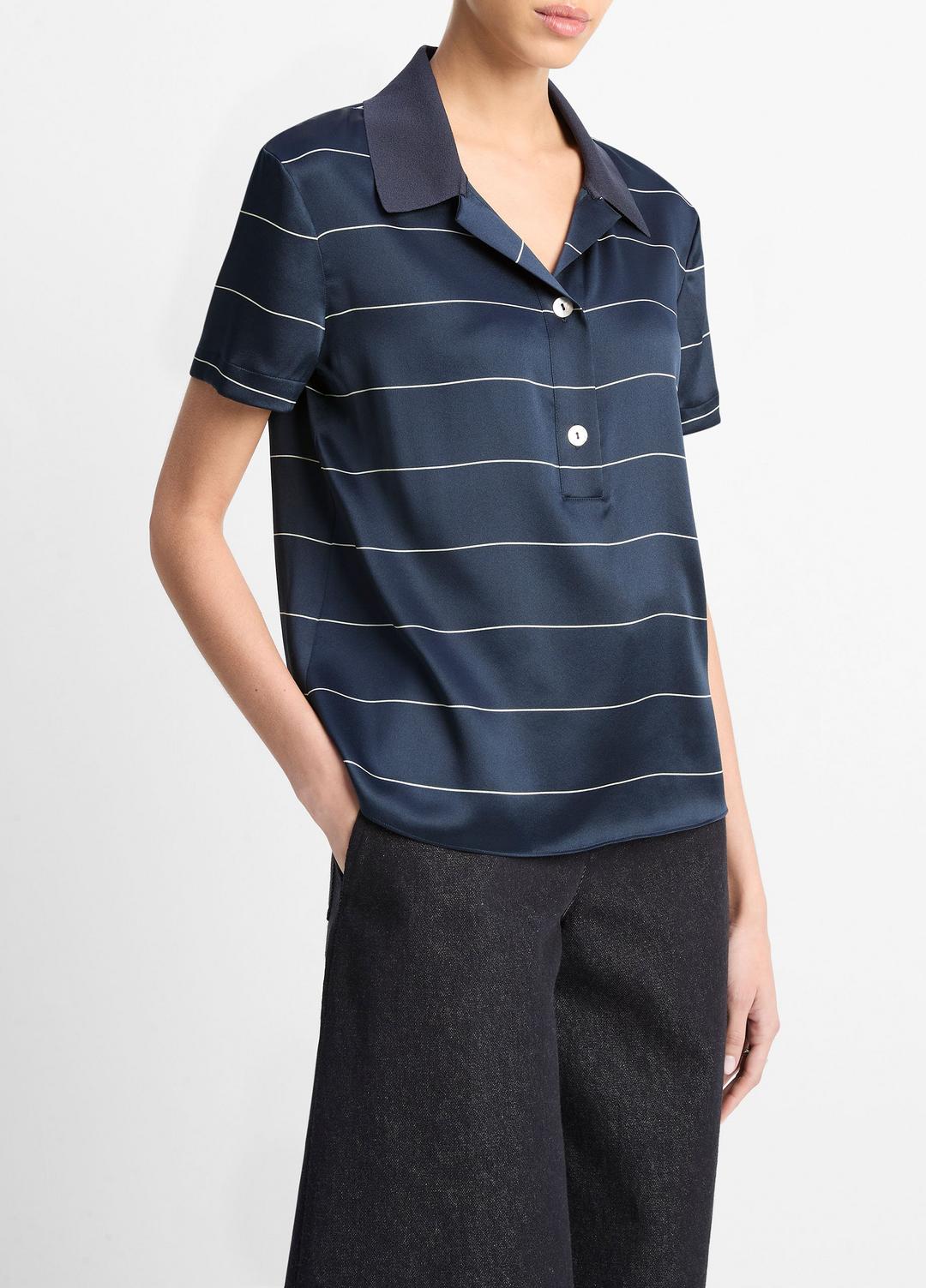 Knit-Collar Striped Silk Polo Shirt in Shirts & Tees - COASTAL BLUE/CREAM