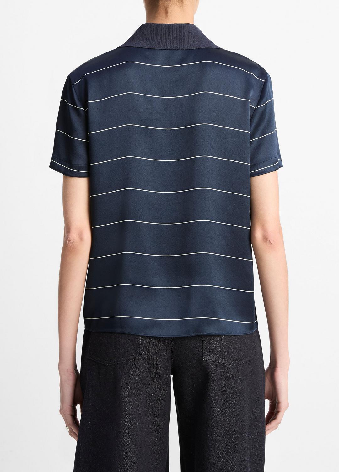 Knit-Collar Striped Silk Polo Shirt in Shirts & Tees - COASTAL BLUE/CREAM