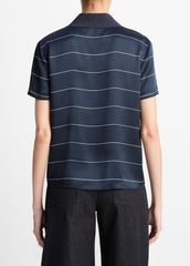 Knit-Collar Striped Silk Polo Shirt in Shirts & Tees - COASTAL BLUE/CREAM
