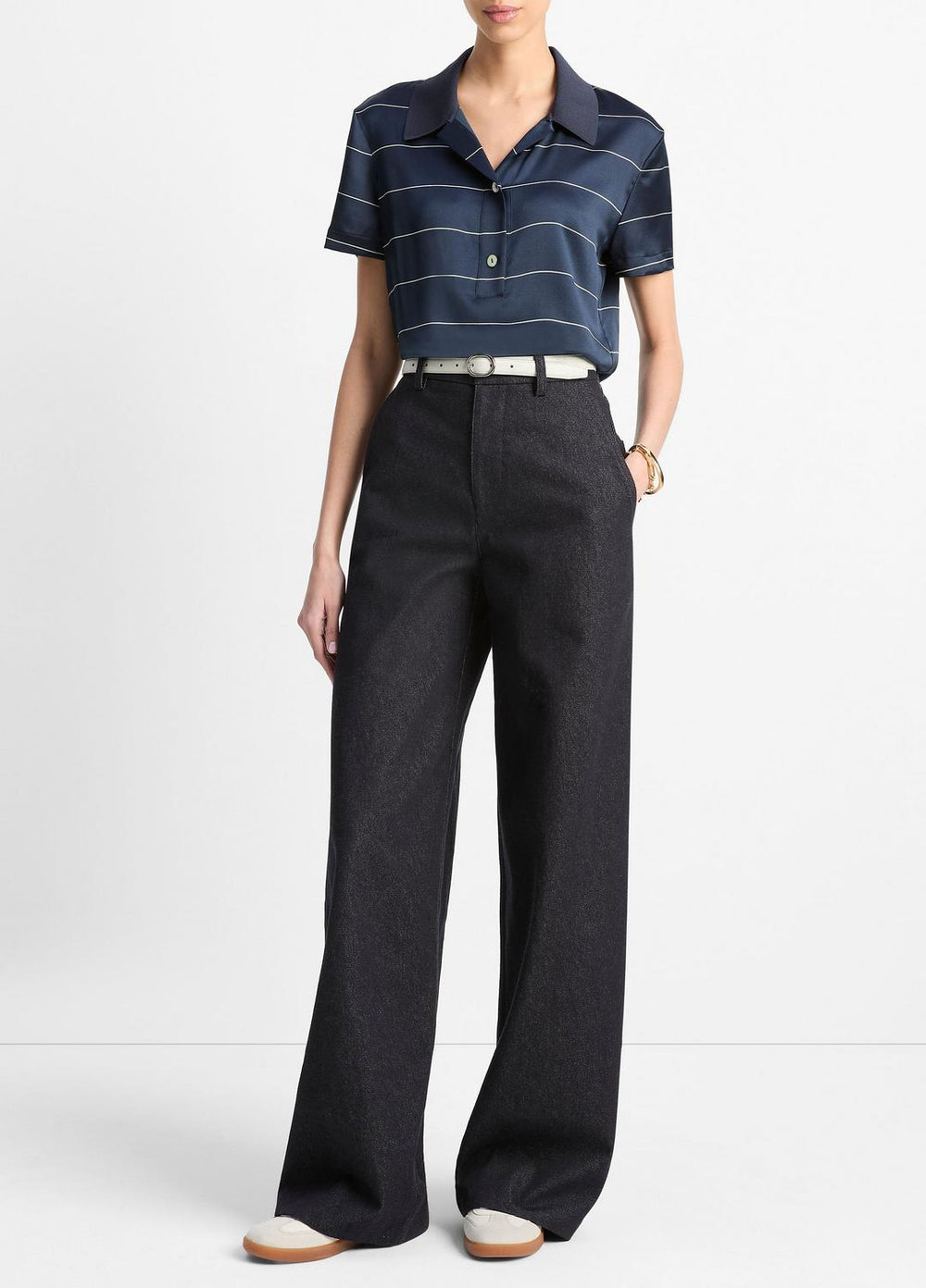 Knit-Collar Striped Silk Polo Shirt in Shirts & Tees - COASTAL BLUE/CREAM