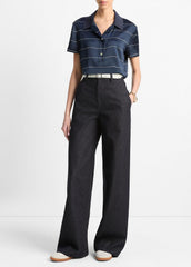 Knit-Collar Striped Silk Polo Shirt in Shirts & Tees - COASTAL BLUE/CREAM