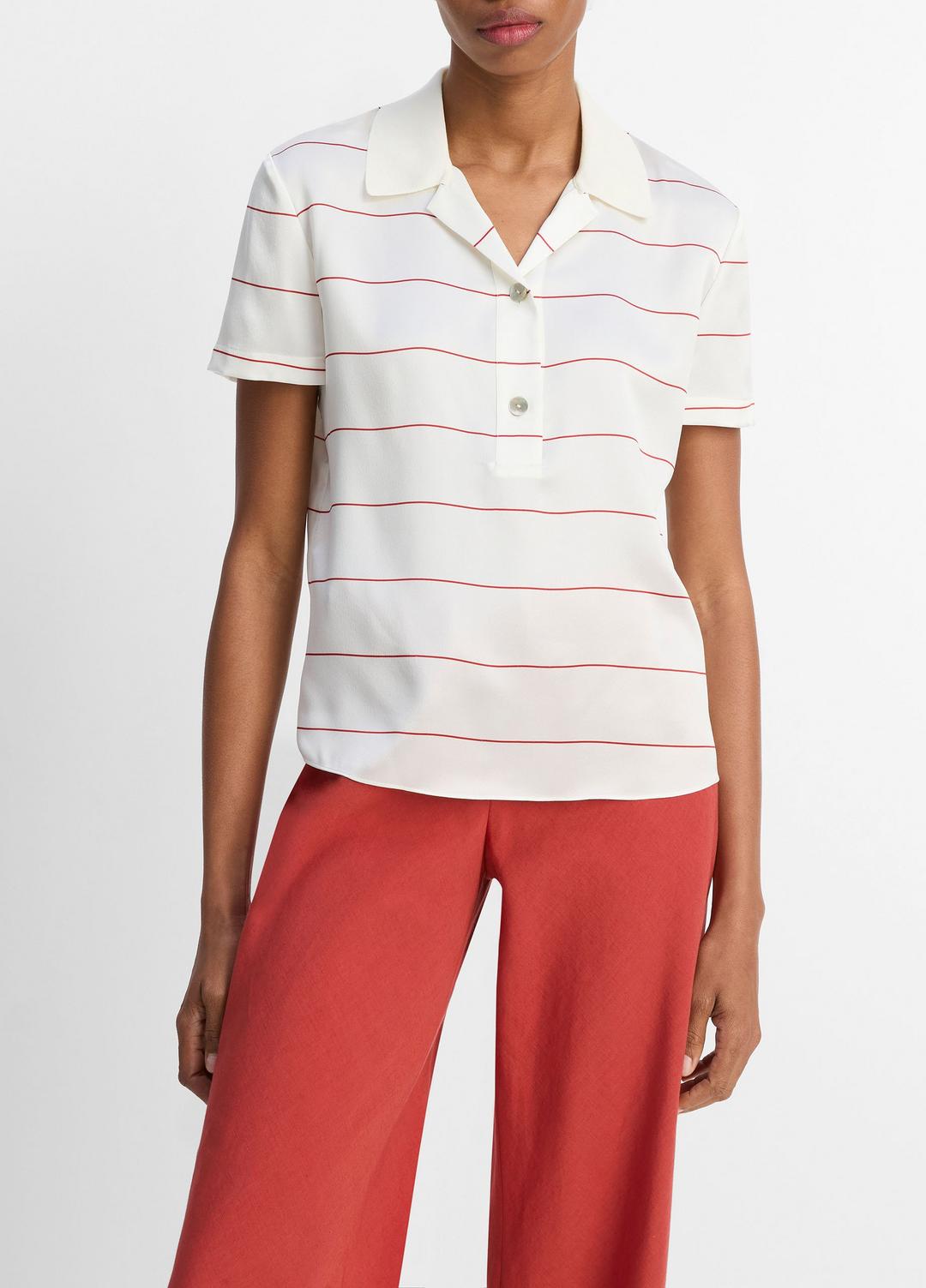Knit-Collar Striped Silk Polo Shirt in Shirts & Tees - CREAM/BRICK ROSE