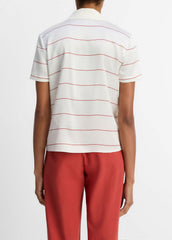 Knit-Collar Striped Silk Polo Shirt in Shirts & Tees - CREAM/BRICK ROSE