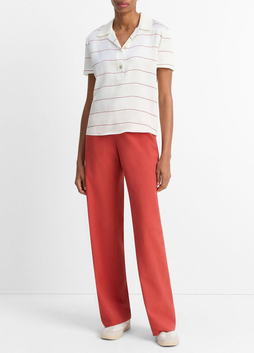 Knit-Collar Striped Silk Polo Shirt in Shirts & Tees - CREAM/BRICK ROSE