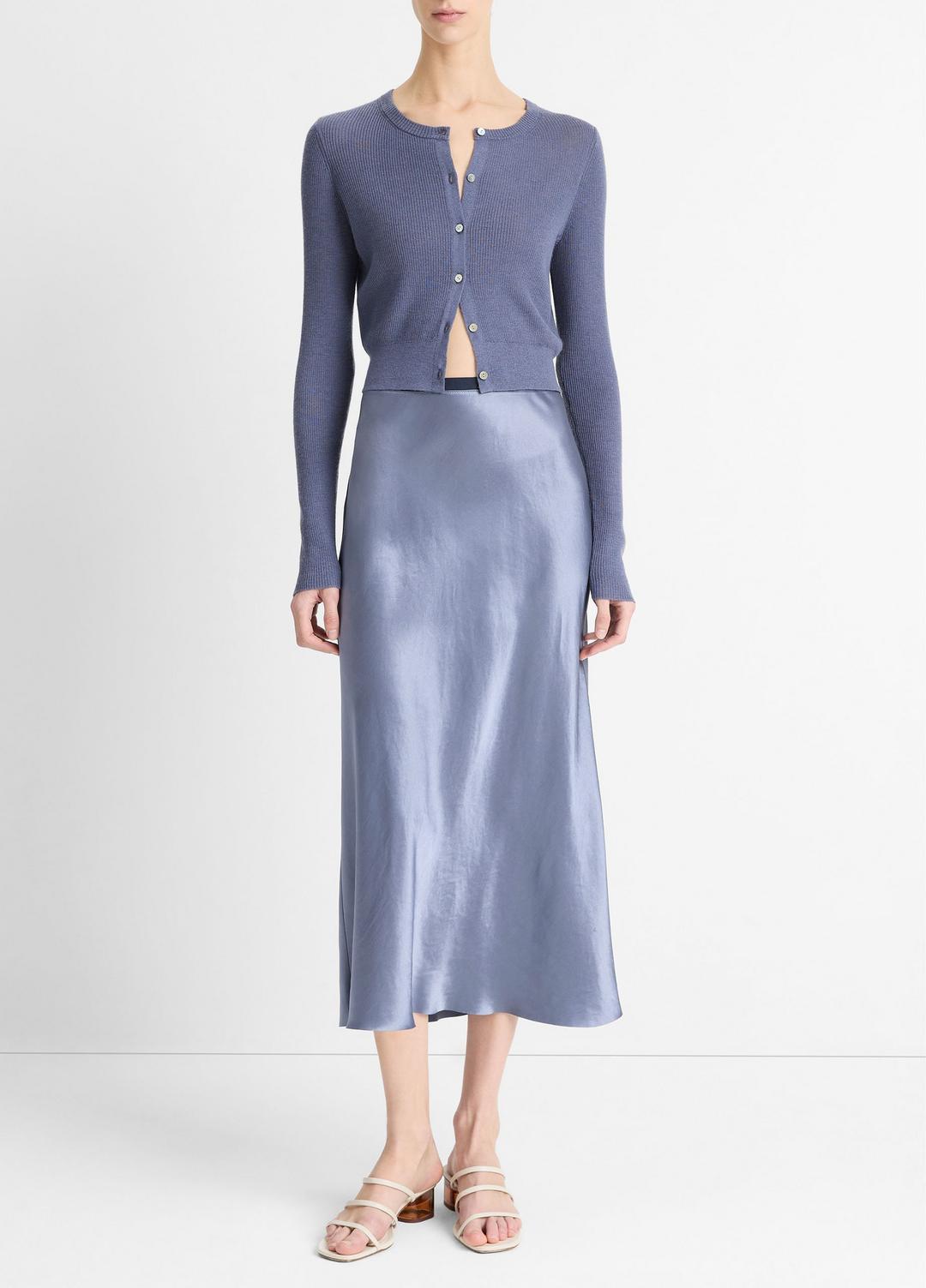 Contrast-Waistband Satin Bias Skirt in Dresses & Skirts - MAUVE THISTLE