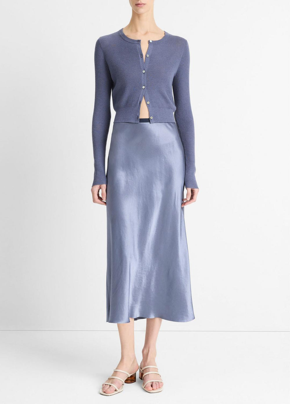 Contrast-Waistband Satin Bias Skirt in Dresses & Skirts - MAUVE THISTLE