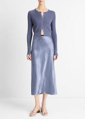 Contrast-Waistband Satin Bias Skirt in Dresses & Skirts - MAUVE THISTLE