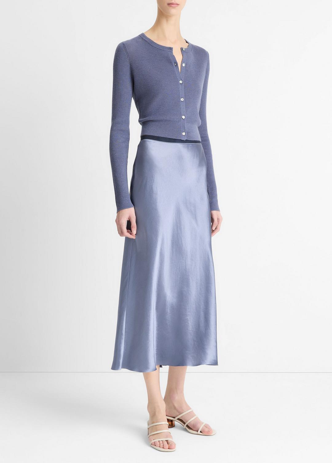 Contrast-Waistband Satin Bias Skirt in Dresses & Skirts - MAUVE THISTLE