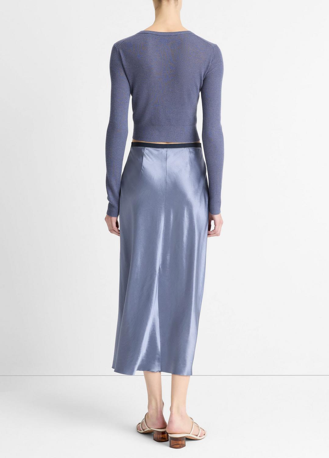 Contrast-Waistband Satin Bias Skirt in Dresses & Skirts - MAUVE THISTLE